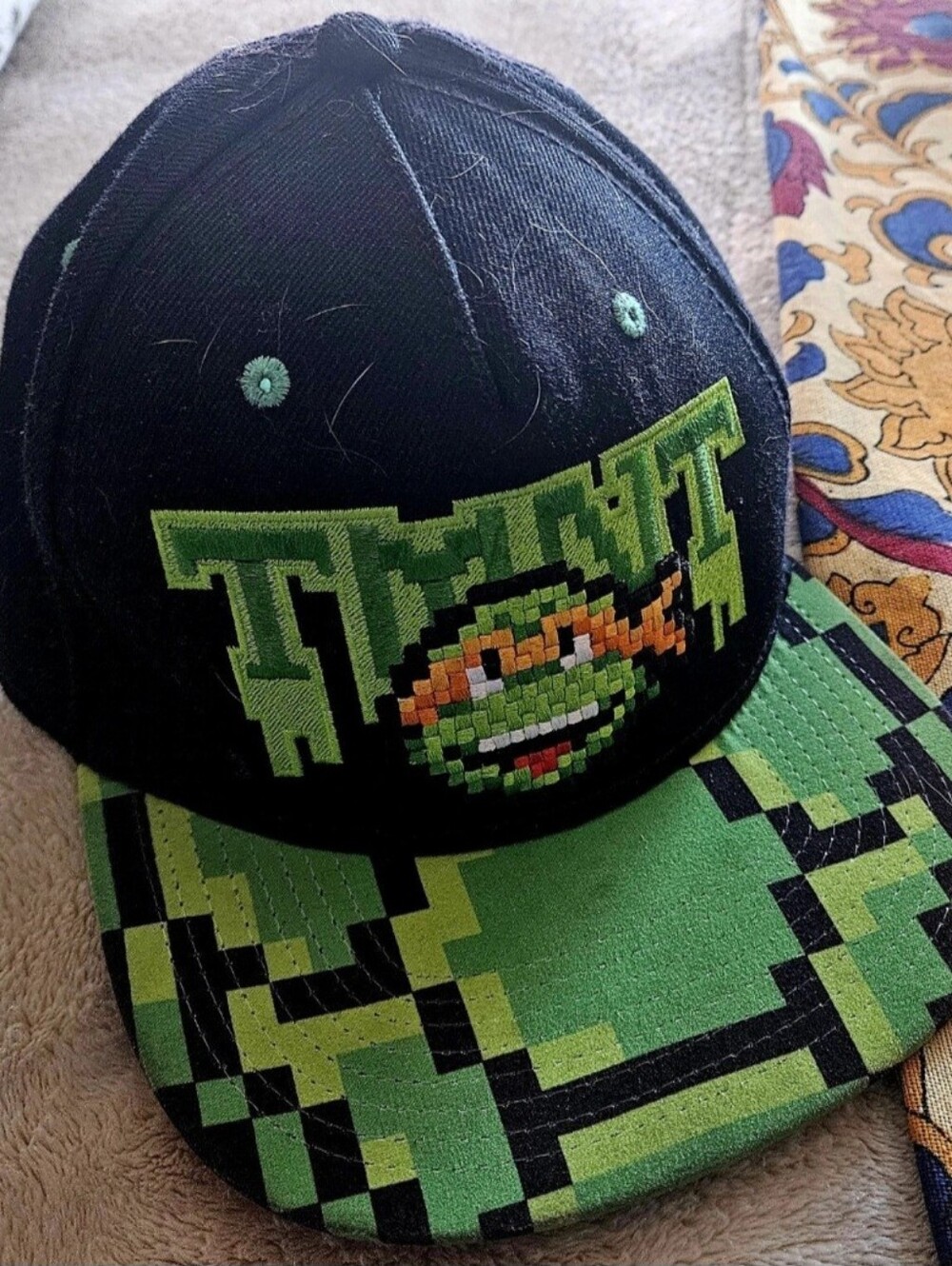 TMNT Teenage Mutant Ninja Turtles Pixel Snapback Hat Michelangelo 8-Bit Cap